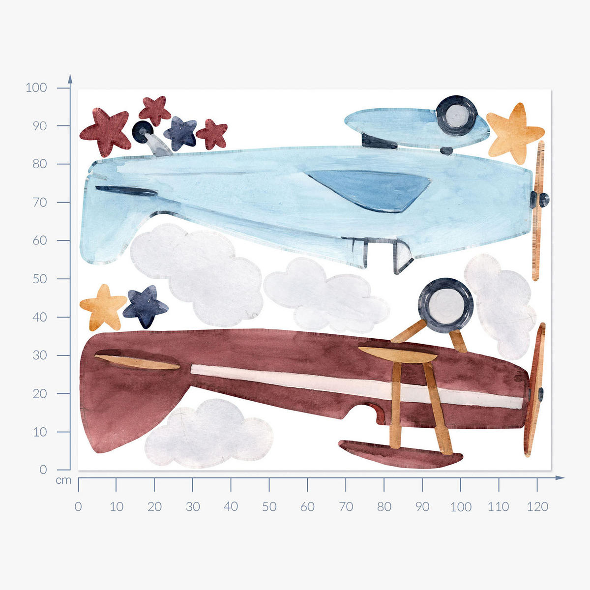 WANDAUFKLEBER 100x124cm - Zwei Wolkenebenen - Multicolor, Kunststoff (100/124/0.1cm) - Wallfluent