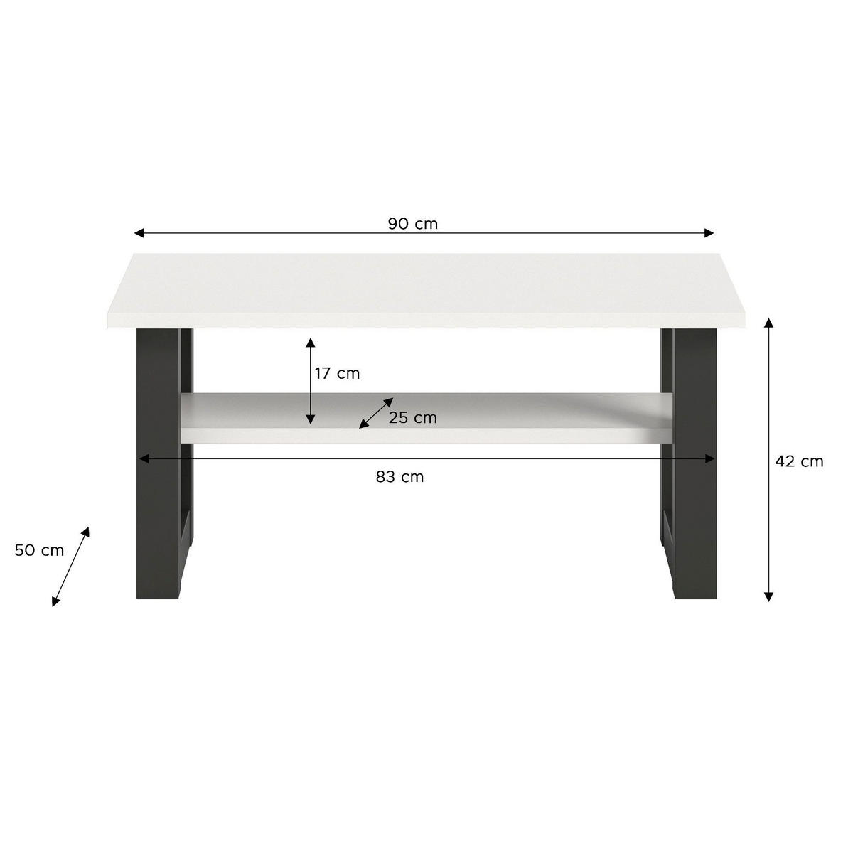 COUCHTISCH Seattle 50/90/42 cm - Grau, Holzwerkstoff (50/90/42cm) - Xonox