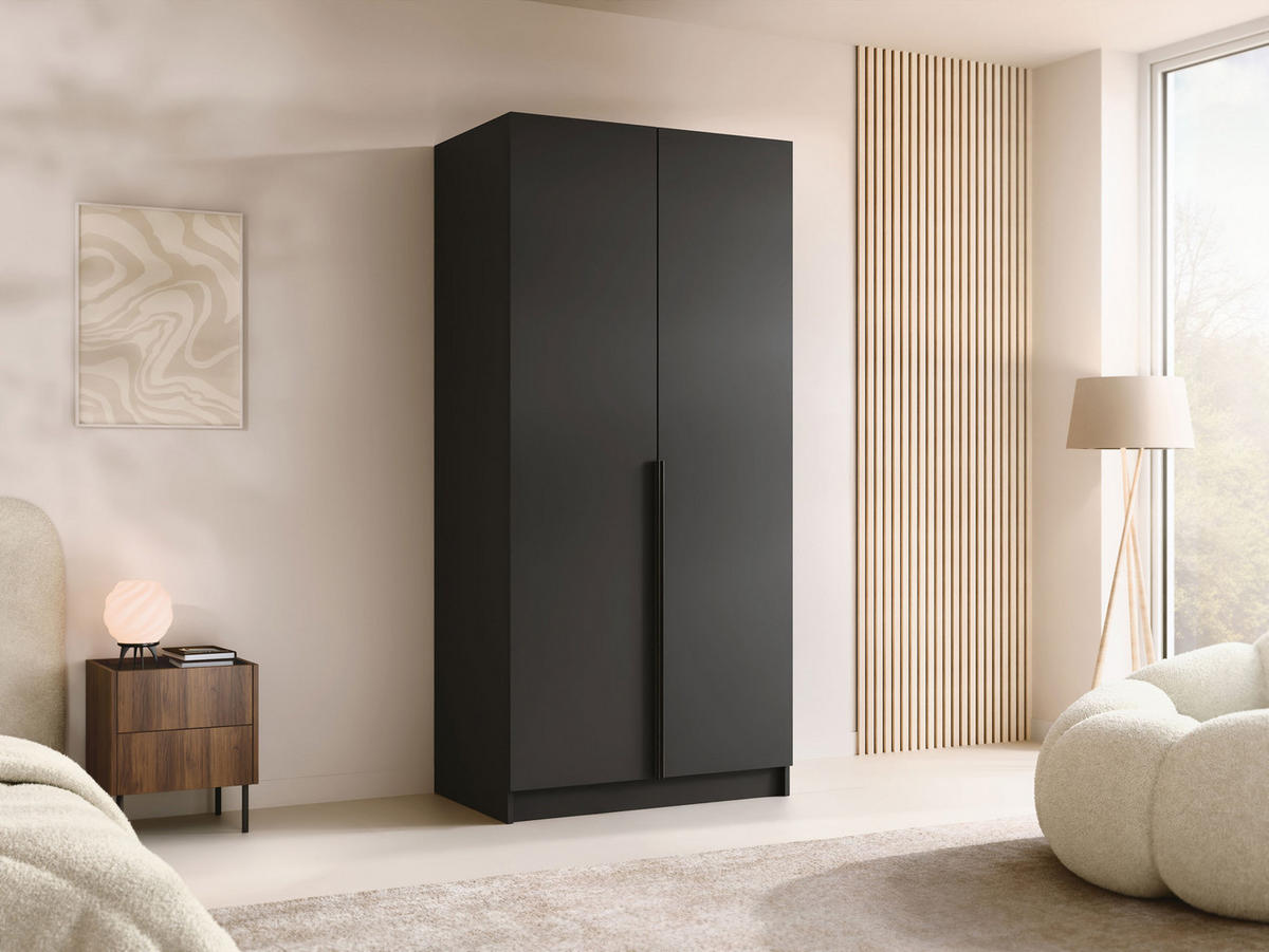 KLEIDERSCHRANK Bono I - Schwarz, Holzwerkstoff/Metall (100/215/58cm) - MIRJAN24