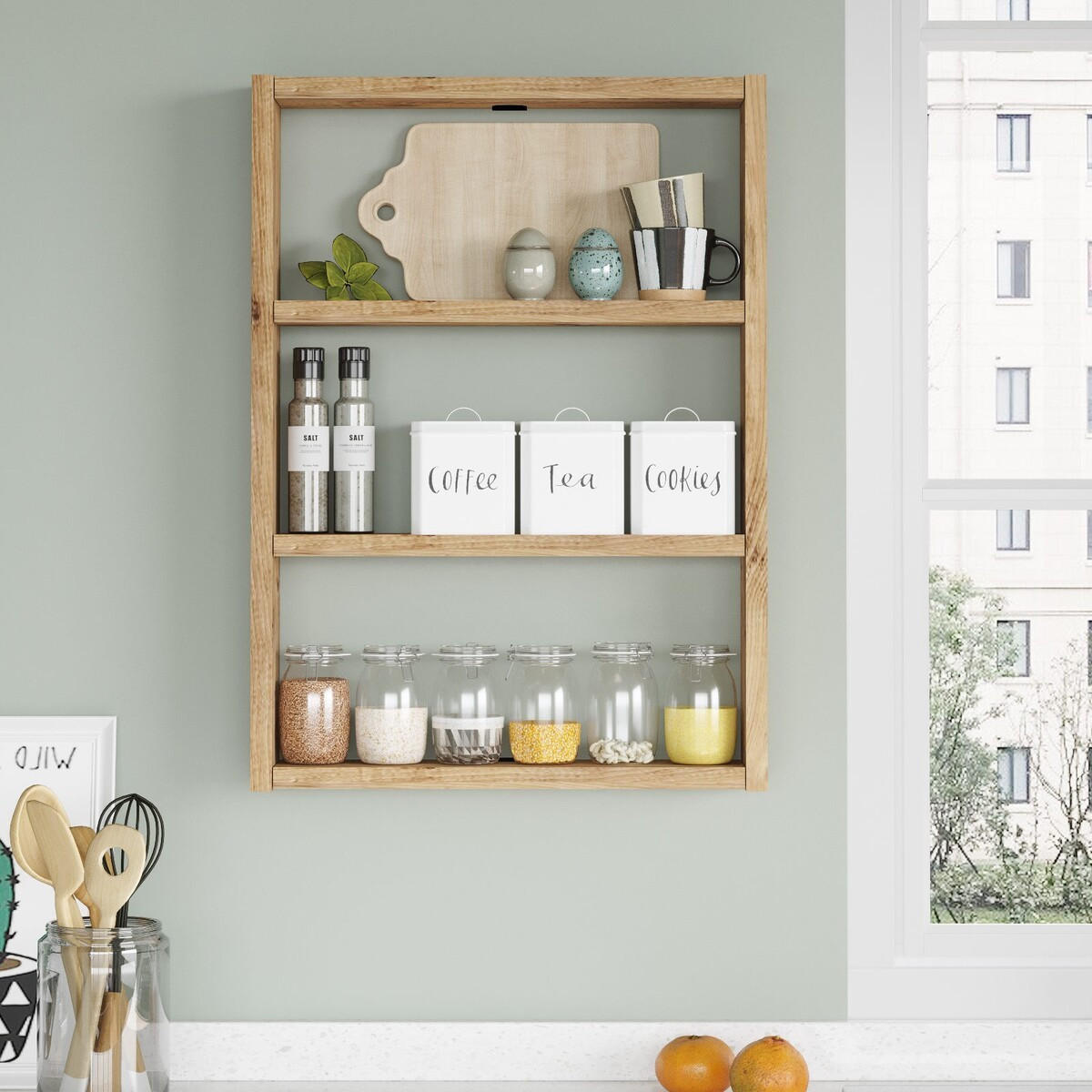 WANDREGAL mit 3 ablagen - emma 43,2/9/60 cm - Beige, Holzwerkstoff (9/60/43.2cm) - Calicosy