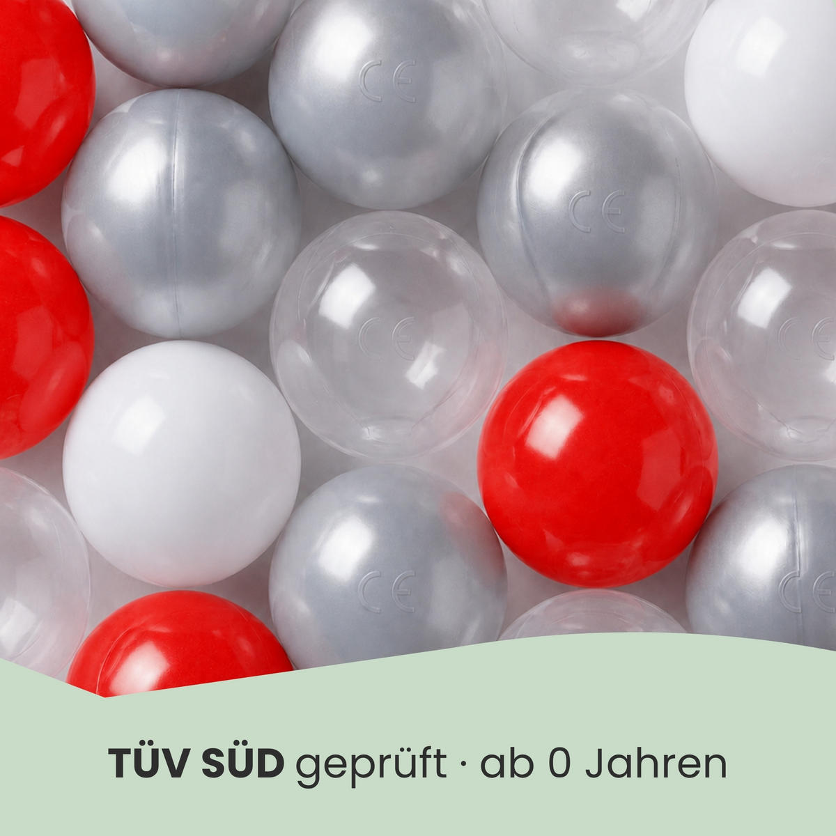 BÄLLEBAD-BÄLLE 200 Stück, Rot/Grau/Weiß/Transparent, 5.5 cm - Rot, Kunststoff (5.5/5.5/5.5cm) - Littletom