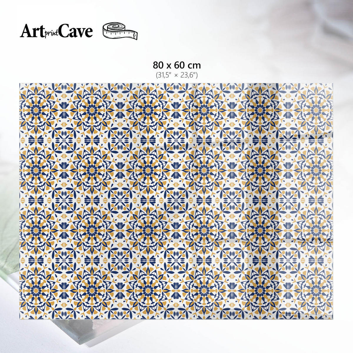 GLASPLATTE 80x60 cm – Orientalischer Schmuck - Gelb, Glas (0.4/80/60cm) - ArtPrintCave