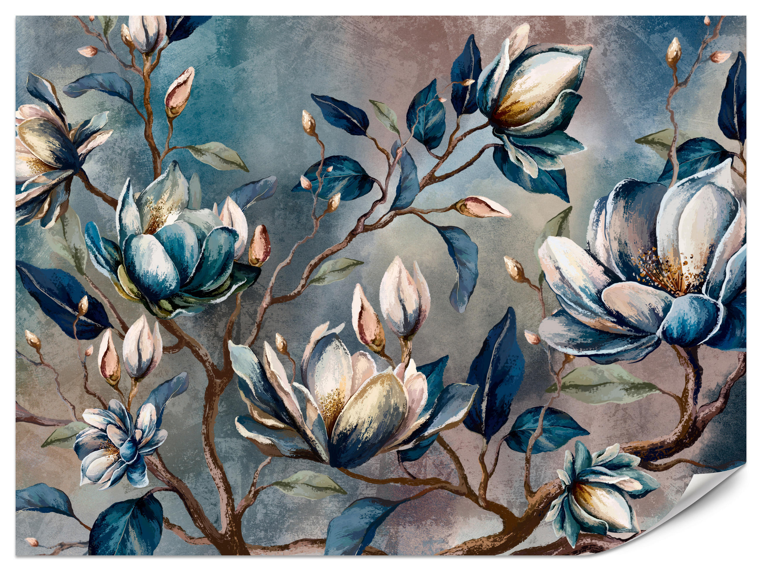 FOTOTAPETE für Wohnzimmer Wunderschöne Magnolien Blätter Zweige Blumen 500x350 - Multicolor, Papier (500/350cm) - Muralo