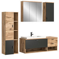 BADMÖBEL-SET Eiche, grau matt 5-teilig 200 cm, Kombination mit Waschbecken - Eichefarben/Grau, Holzwerkstoff (203/192/48cm) - Inn.Furn