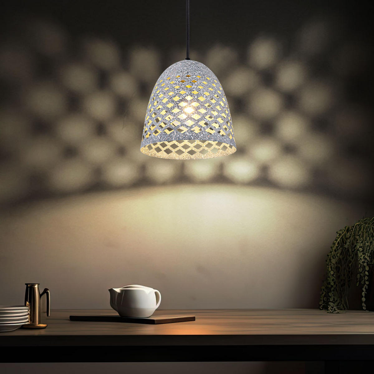 HÄNGELEUCHTE Metall Grau Marmoroptik - Grau, Metall (22/22/120cm)