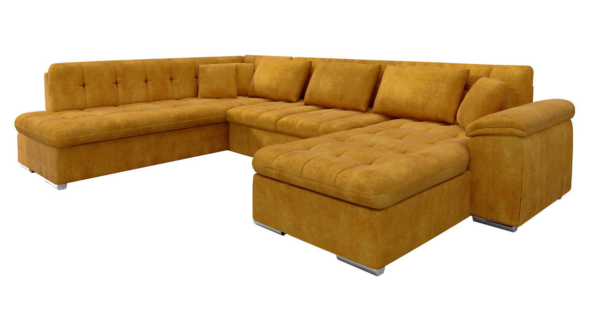 WOHNLANDSCHAFT Niko Bis, Seite: Rechts - Currygelb, Holz/Textil (348/76/205cm) - MIRJAN24