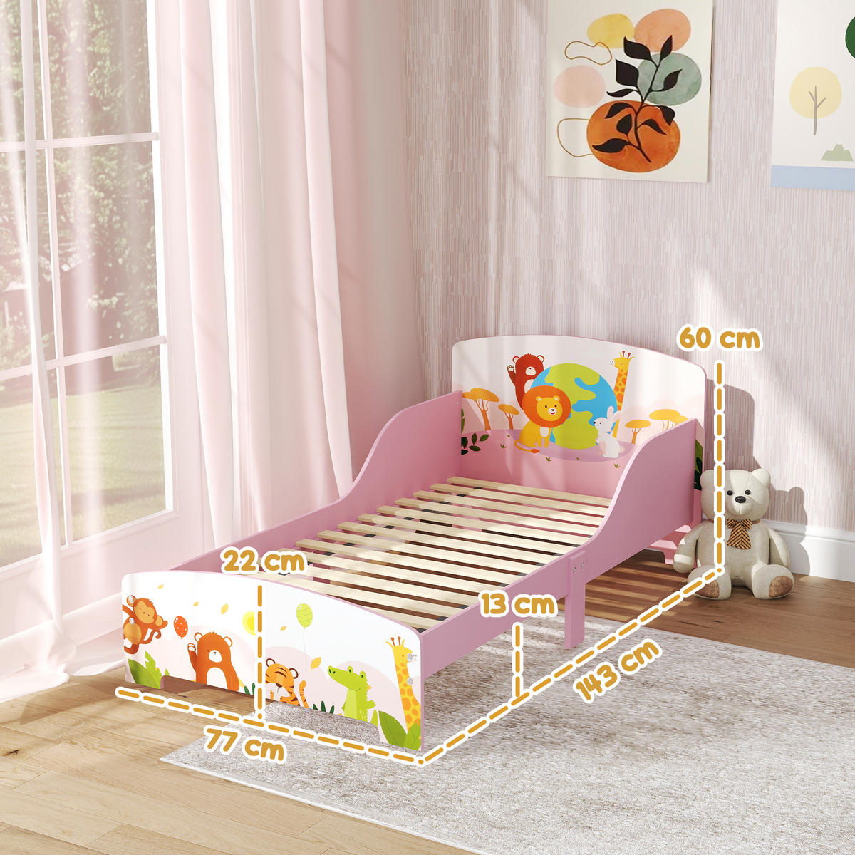 KINDERBETT 140x70 cm DE-14613mit Tiermotiv, inkl. Lattenrost Rosa - Pink, Holzwerkstoff (70/140cm) - ComfortXL