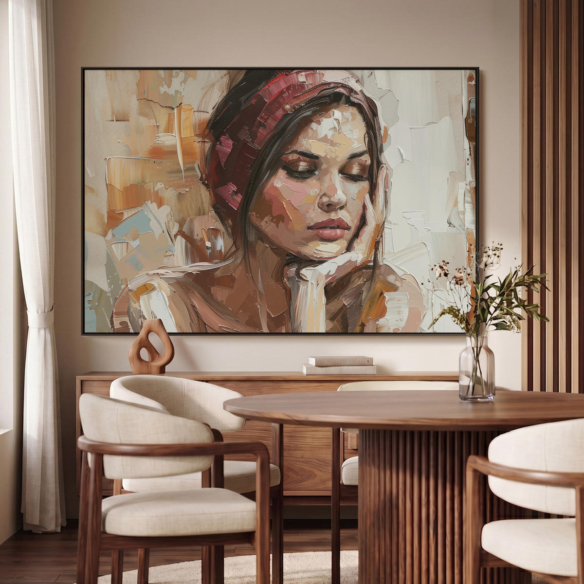 LEINWAND Bilder mit Rahmen - Frau - Lackierung - Porträt - Modern - 120x80 - Altrosa, Textil (120/80cm) - MuchoWow