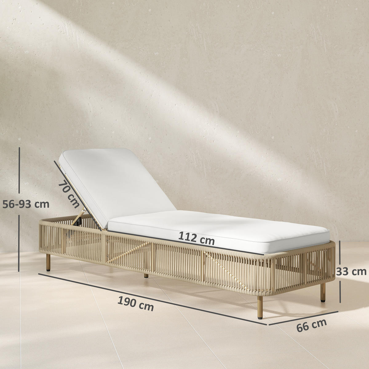 RATTAN-SONNENLIEGE PE-Rattan Gelb - Gelb/Creme, Textil/Metall (66/33/190cm) - Outsunny