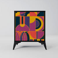 SIDEBOARD ELECTRIC PATTERNS, Schwarz, 57,5x42x70,5 cm, Schwarze Metall-Sternfüße - Multicolor/Schwarz, Holzwerkstoff/Metall (57.5/70.5/42cm) - SpaceRebels