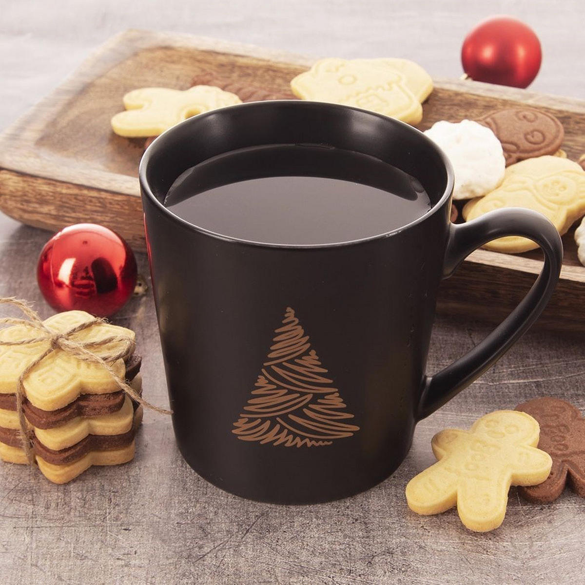 PORZELLANBECHER WEIHNACHTSBAUM, Porzellan, schwarz, 500 ml - Blau, Keramik (0.5L) - Orion 