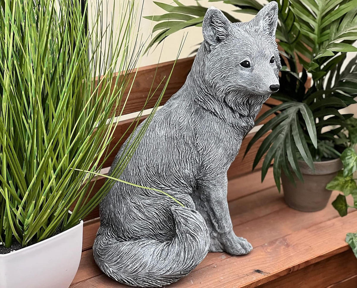 STEINFIGUR Rotfuchs Fuchs Vulpes frostfest Steinguss wetterfest - Grau, Stein (21/36/27cm) - stoneandstyle