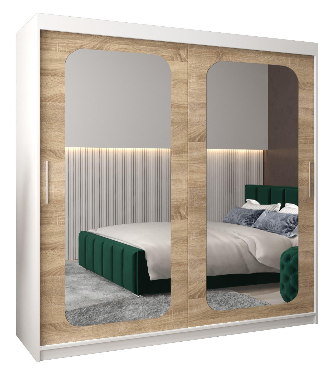 Abiks Möbel Schwebetürenschrank Weiß, Sonoma Eiche 200x200x62 cm