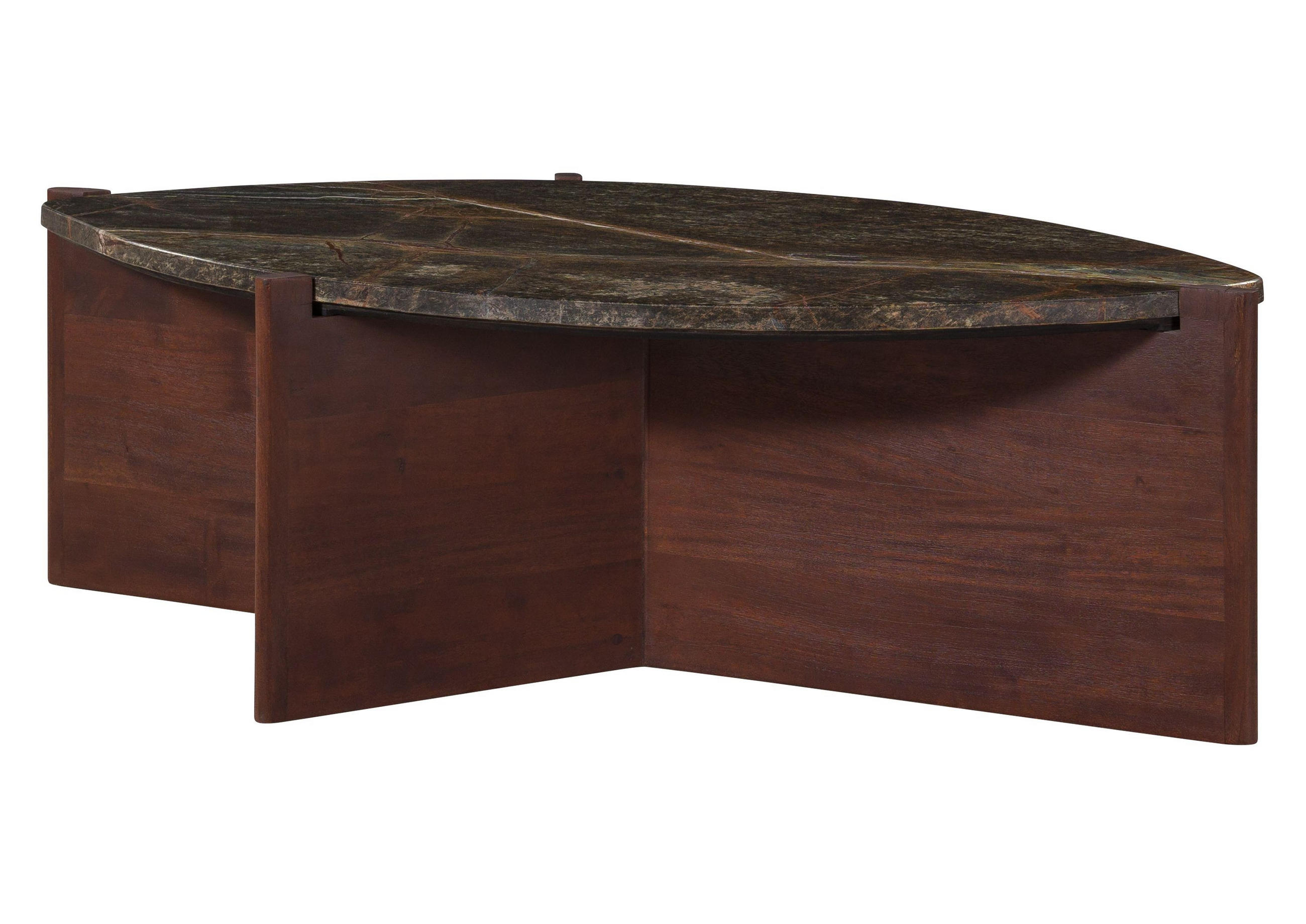 COUCHTISCH Akazie 115x65x35 braun lackiert / Marmor grün ORGANIC COLLECTION #27 - Braun, Holz (115/65/35cm) - Massivmoebel24