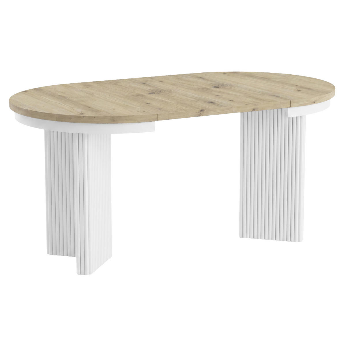 JÍDELNÍ STŮL Prestige, kulatý designový stůl, rozkládací Ø 100–180 cm, dub Artisan + bílá - bílá/barva dubu, kov (100/100/77cm) - Beautysofa
