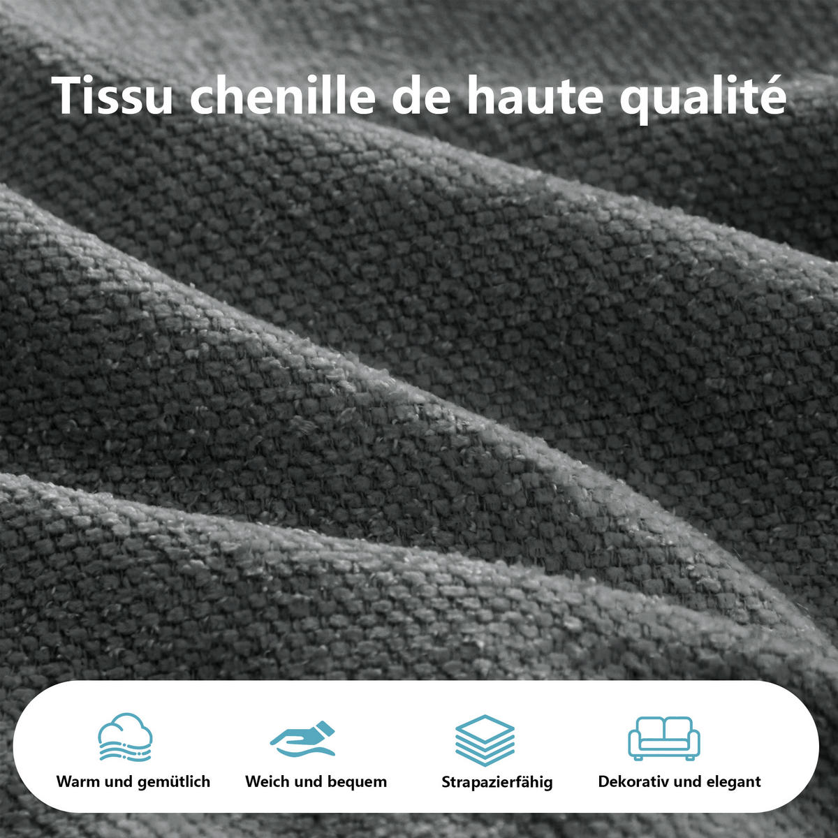 ECKSOFA chenille mit extra tiefer chaiselongue & rahmenlosem design - Grau, Textil (252/164cm) - Urban Meuble