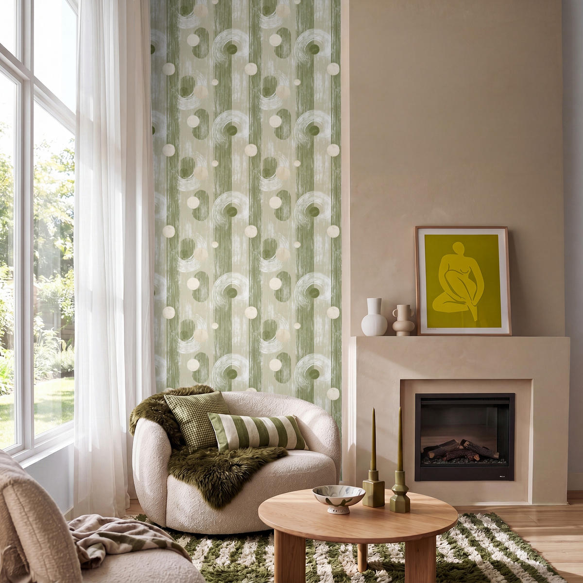 TAPETE - Künstlerisch - Modern - Grün - 100x280 cm - Olivgrün, Papier (100/280cm) - OnlyWow