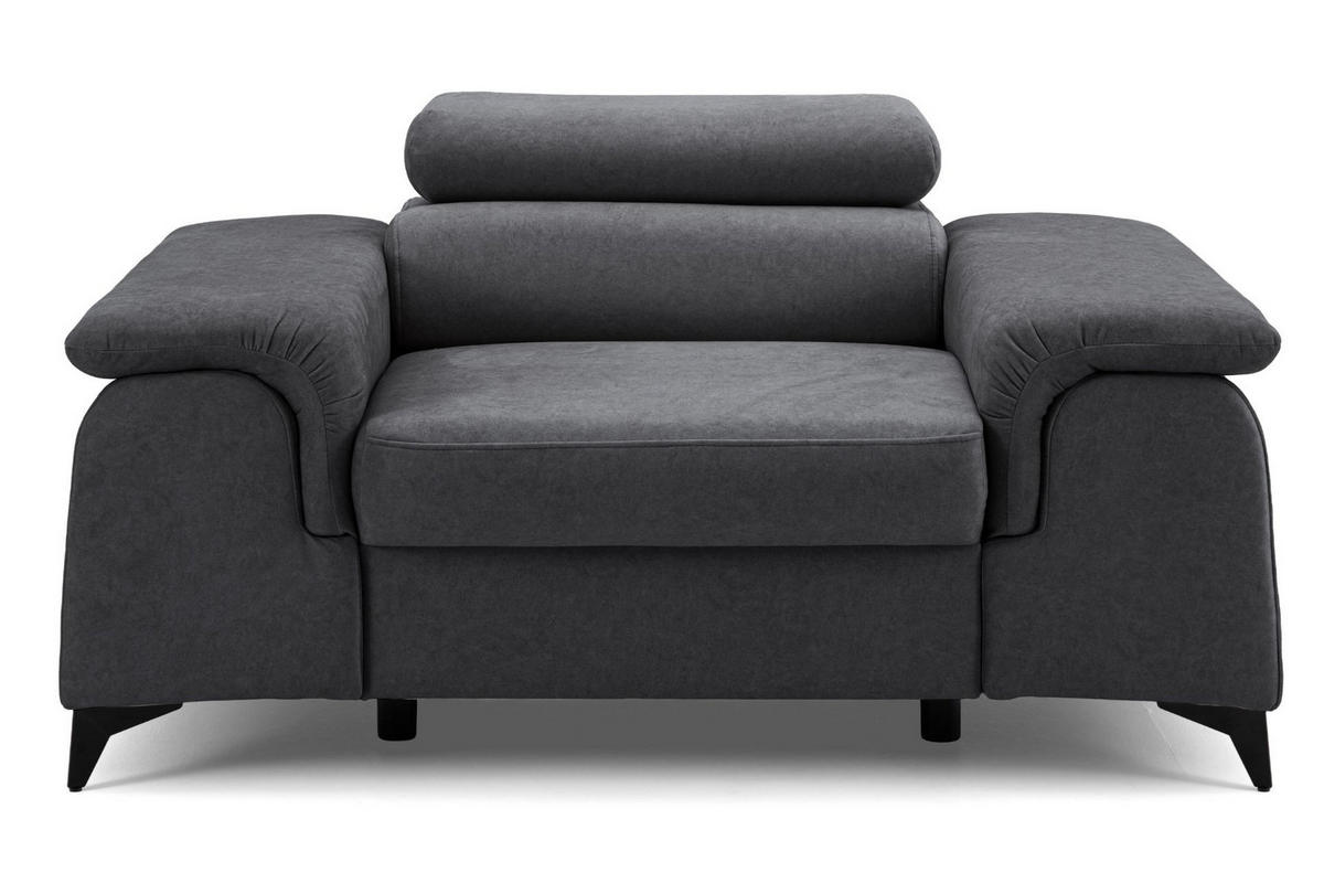 SESSEL PLAZA mit verstellbare Kopfstütze Velours Dunkelgrau - Dunkelgrau/Schwarz, Holz/Textil (130/95/100cm) - Muffo