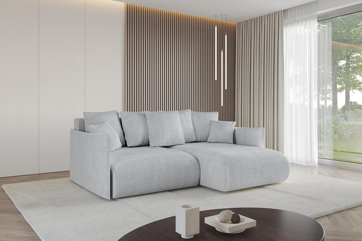 ECKSOFA Ottomane rechts ONESK-L 216x177x72 Grau Cord - Grau, Holzwerkstoff/Kunststoff (177/216cm) - ALTDECOR