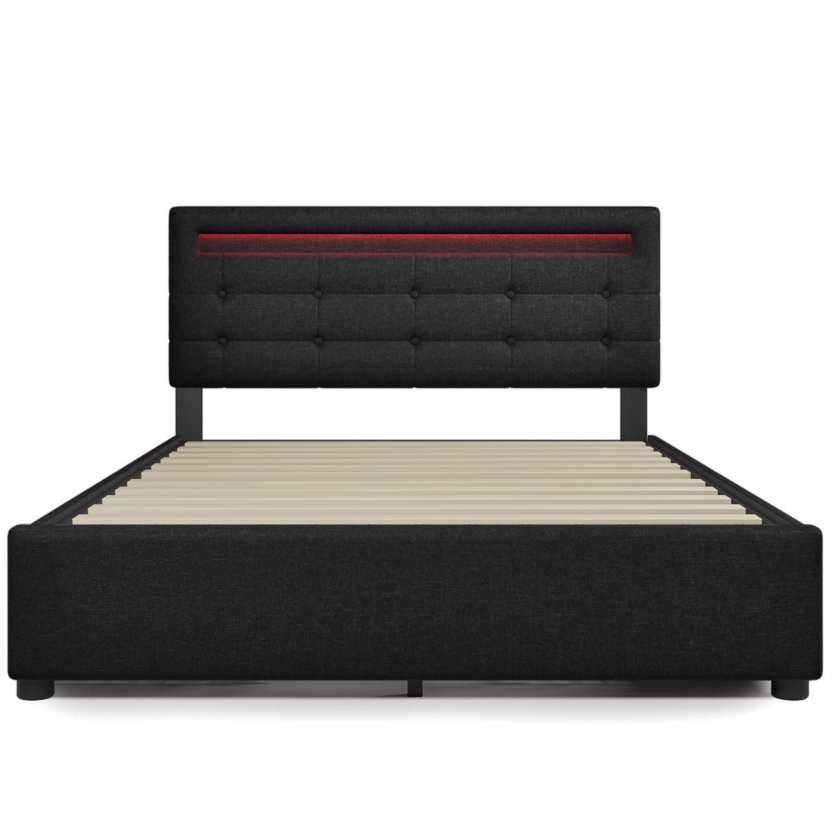POLSTERBETT 140/200 cm Schwarz mit LED-Beleuchtung und 4 Schubladen - Schwarz, Textil (140/200cm) - Flora Grace