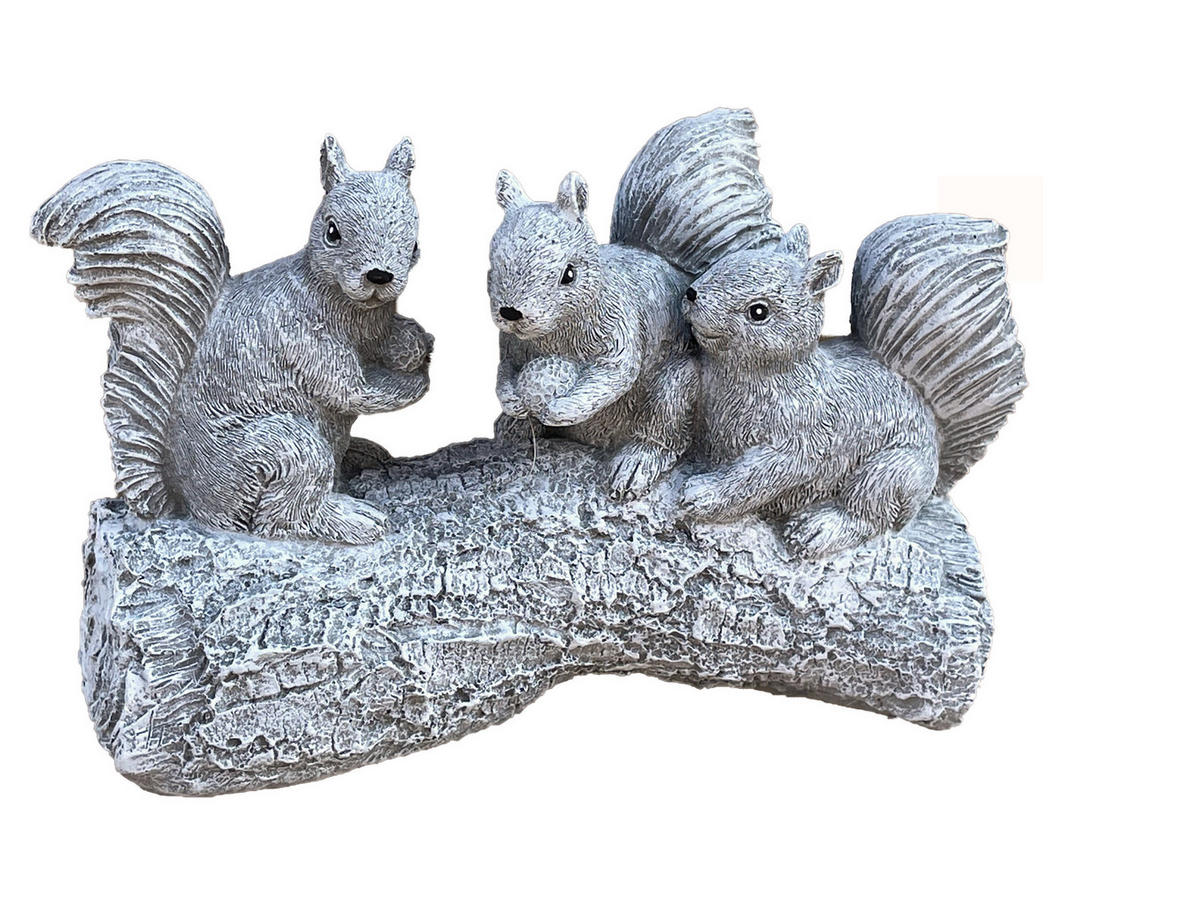 STEINFIGUR 3 Eichhörnchen auf Stamm frostfest Steinguss - Grau, Stein (22/14/8cm) - stoneandstyle