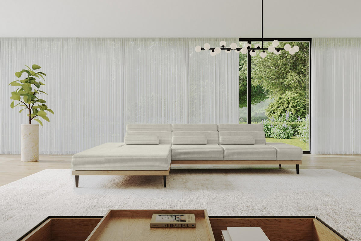ELEKTRISCHES ECKSOFA Links MONA 316x205x85 Creme Cord - Ecru/Creme, Holzwerkstoff/Textil (316/205cm) - ALTDECOR