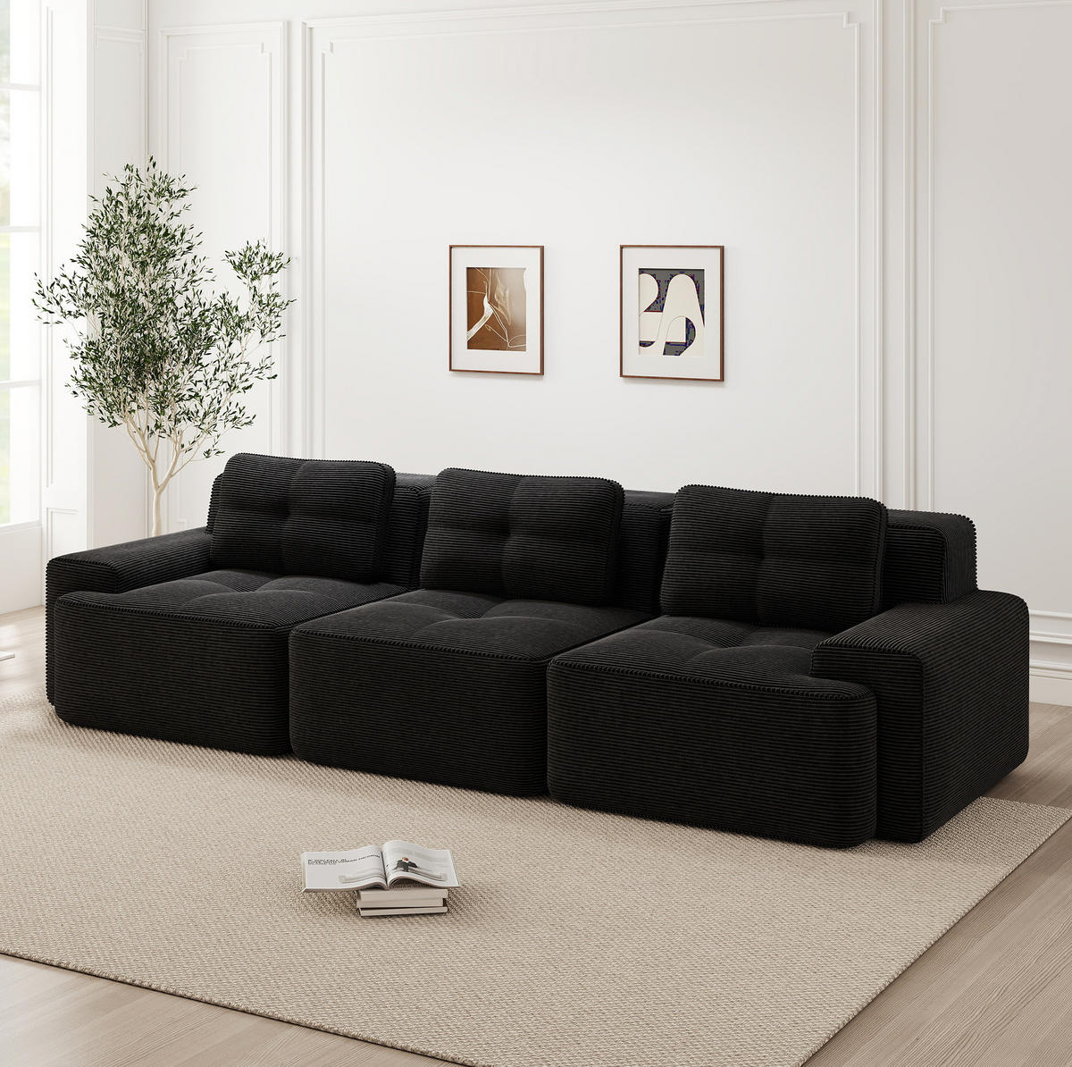 SOFA modular mit Tiefsitz 74 cm Cord Schwarz - Schwarz, Textil (293/69/104cm) - IVMEU