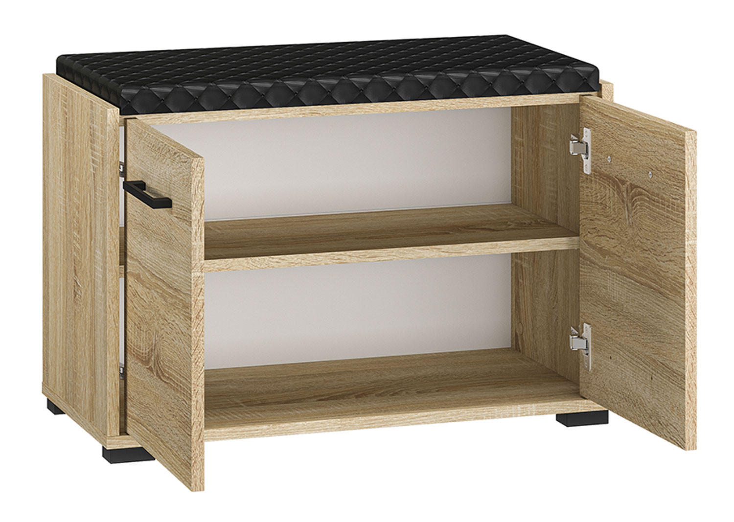 SCHUHBANK Caro Sonoma Eiche hell / schwarz 70 / 34 / 48cm - Schwarz/Braun, Holz/Holzwerkstoff (70/48/43cm) - Feldmann-Wohnen