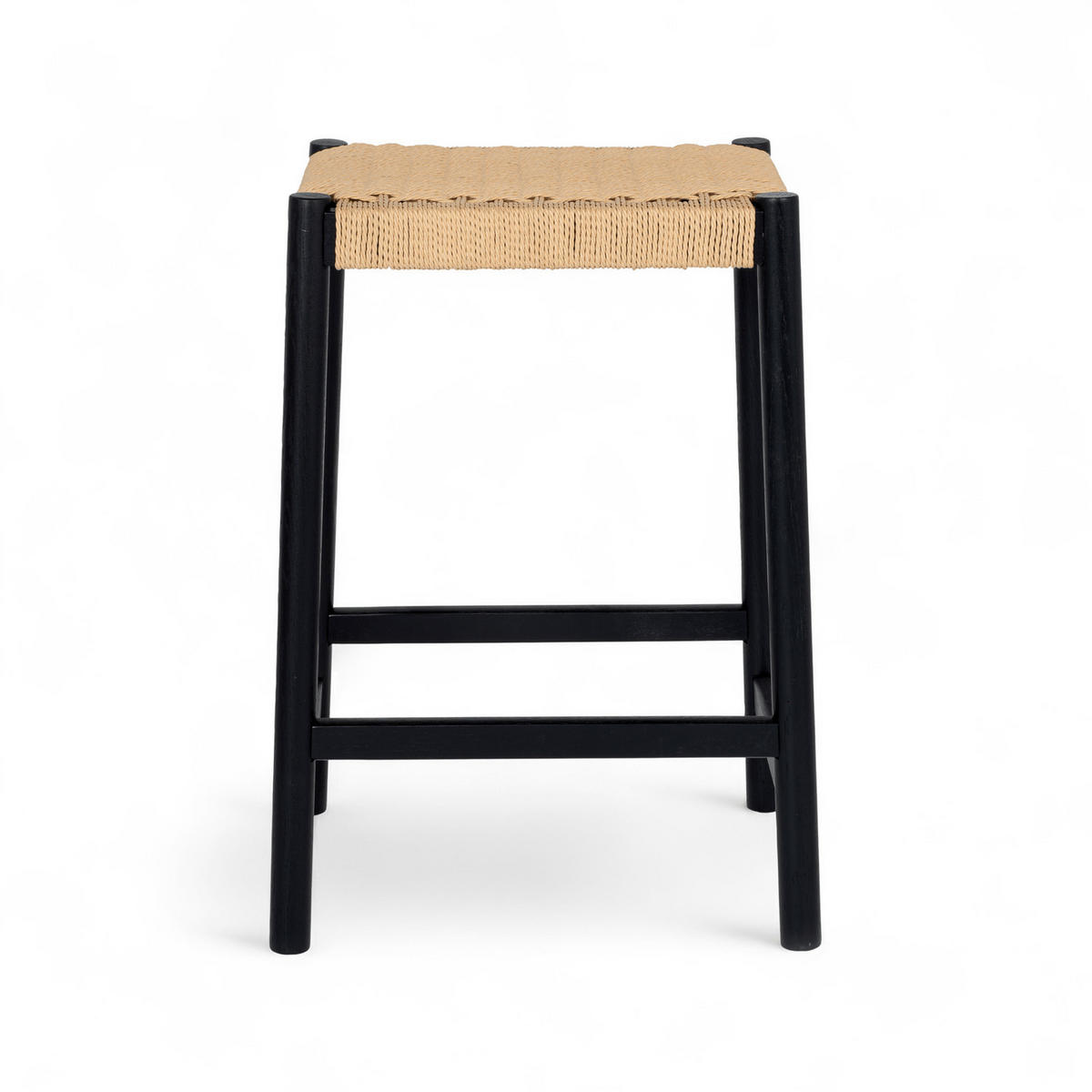 BARHOCKER-SET 3 Stück in Rattan / Eiche Schwarz - Beige/Schwarz, Holz/Papier (44/66/37cm) - Furnhouse