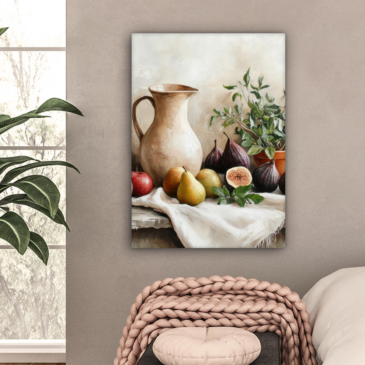 LEINWANDBILD Obst - Kräuter - Ländlich Wandbild Wohnzimmer 60x80 cm - Naturfarben, Textil (60/80cm) - MuchoWow