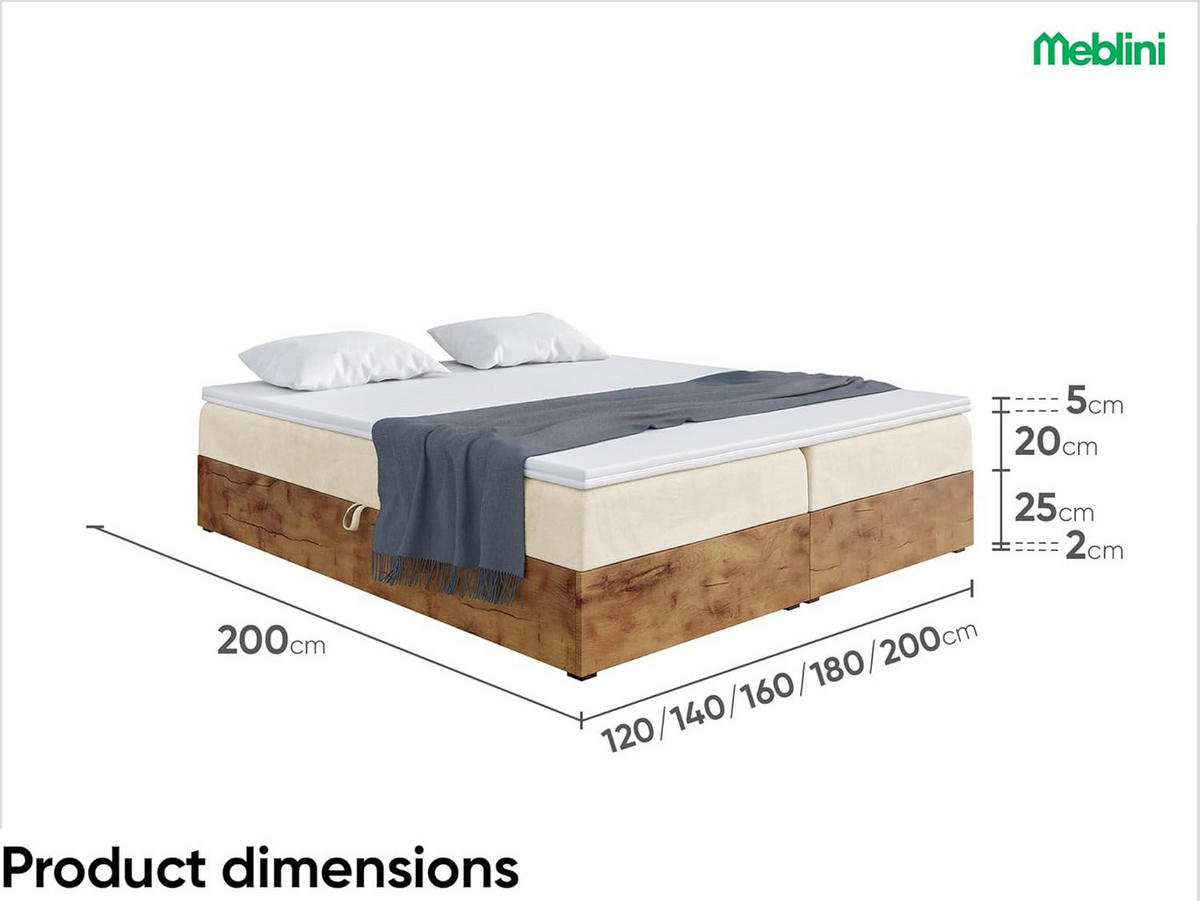 BOXSPRINGBETT LOFTY BOX - Creme, Holzwerkstoff (200/220cm) - Meblini