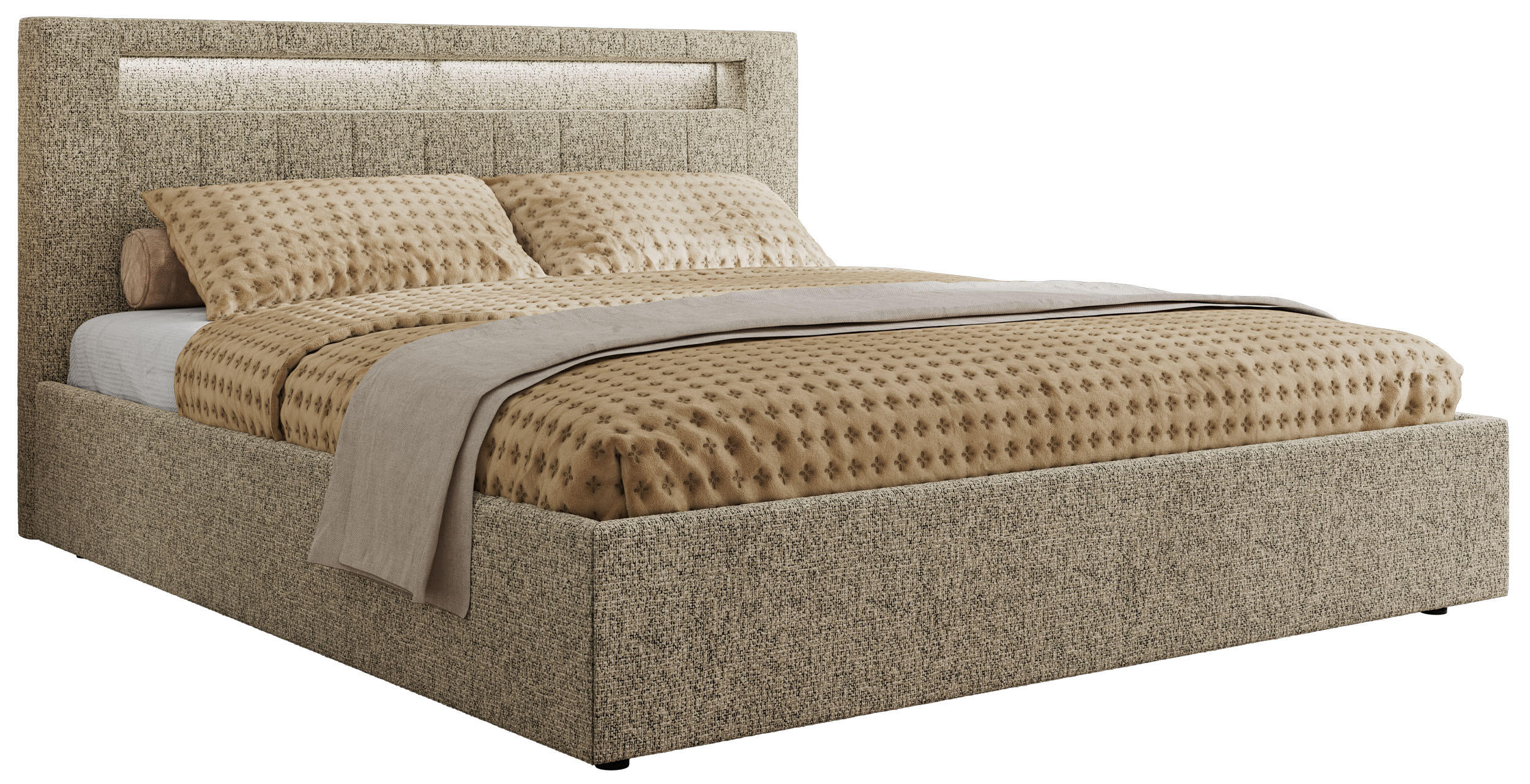 POLSTERBETT GOLD 5 CLASSIC 140/200 - Dunkelbeige Strukture - Pocket-Matratze - Taupe, Textil (140/200cm) - MKS