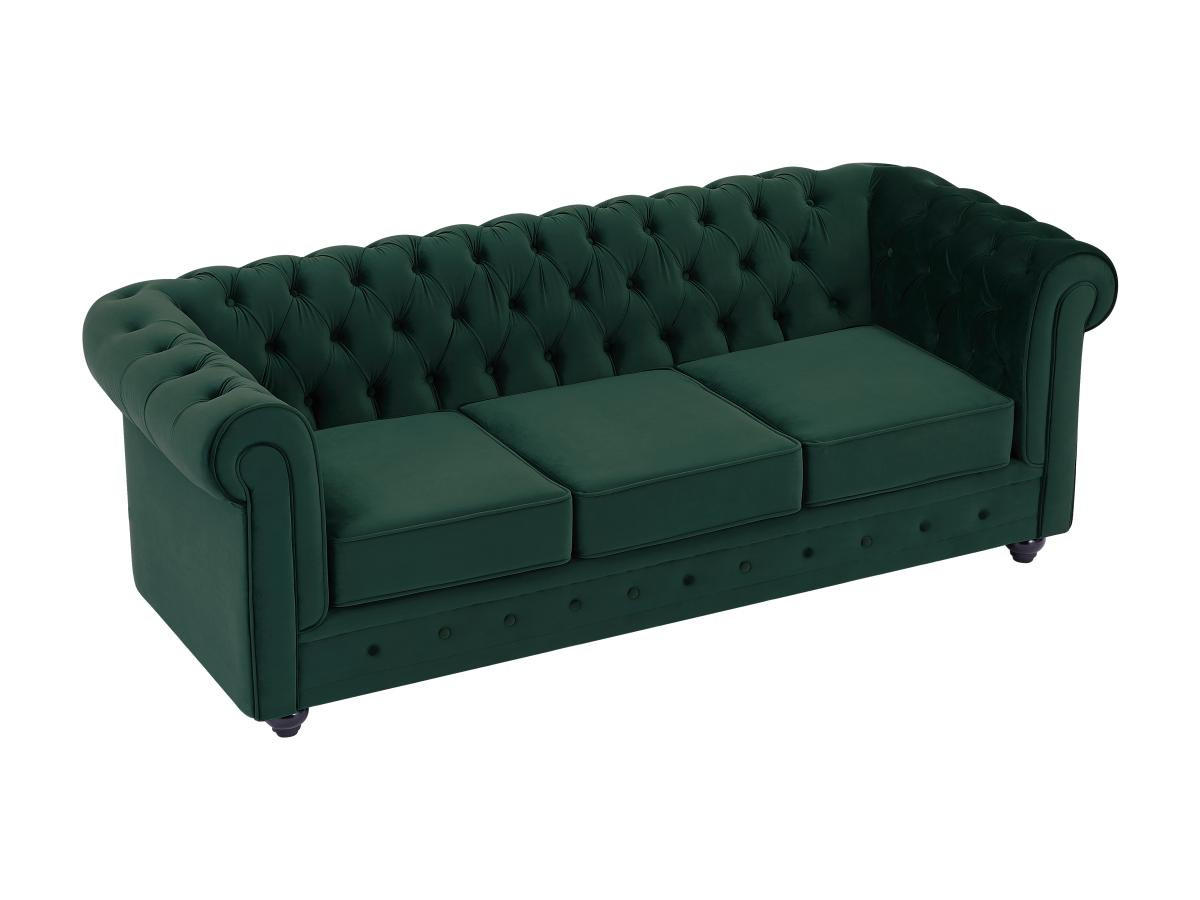 SOFA 3-Sitzer - Samt - Grün - CHESTERFIELD - Grün, Textil (88/72/205cm) - Vente-Unique