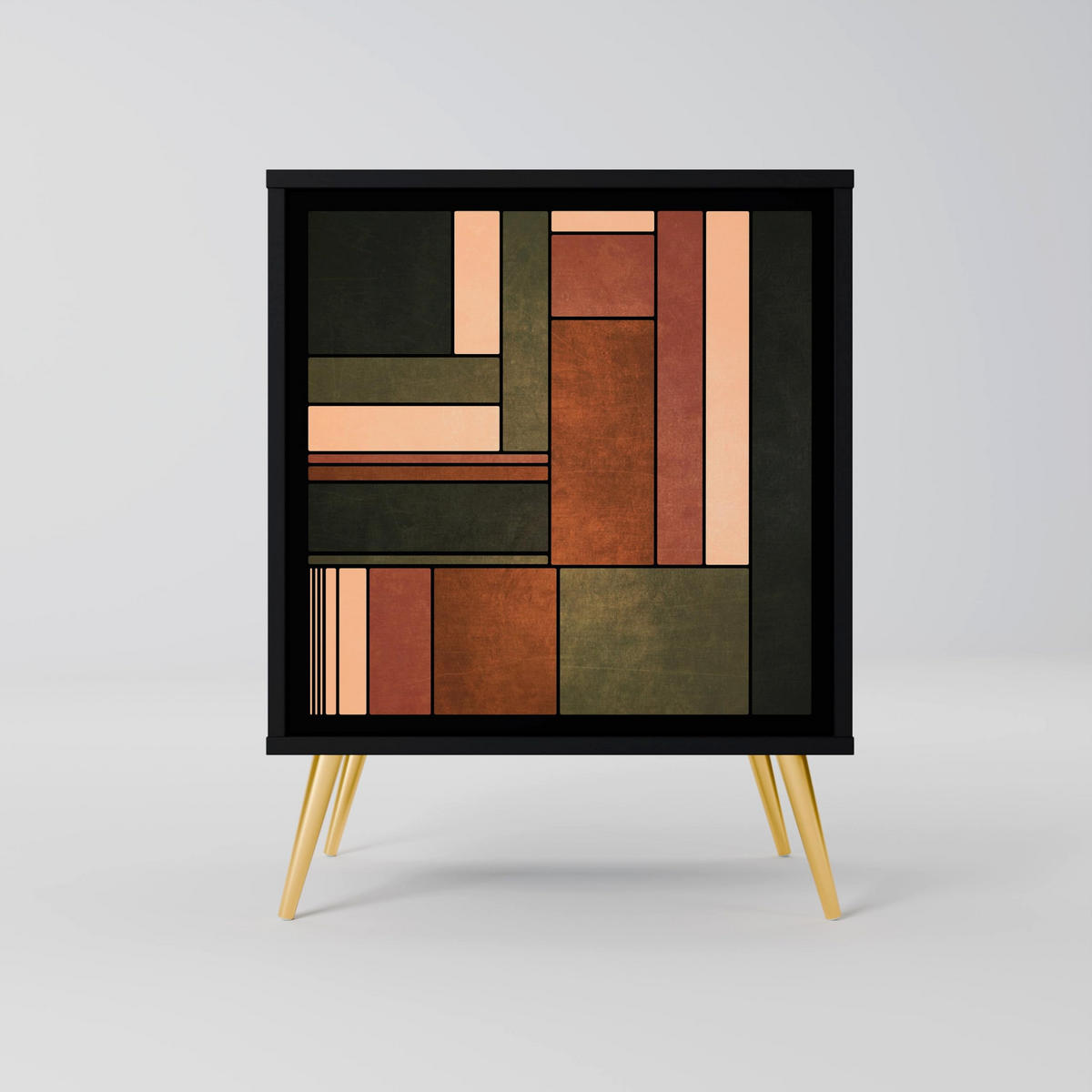 SIDEBOARD FIGURES OF NATURE, Schwarz, 57,5x42x67,5 cm, Schwarze Metall-Rahmenfüße - Multicolor/Schwarz, Holzwerkstoff/Metall (57.5/67.5/42cm) - SpaceRebels