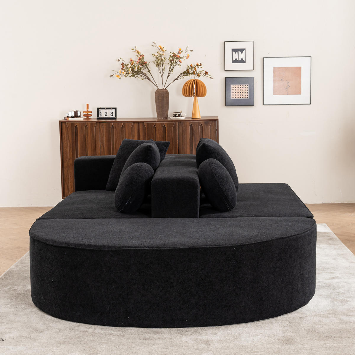WOHNLANDSCHAFT Chenille Schwarz mit Kissen - Schwarz, Textil (263/66/171cm) - WISHDOR