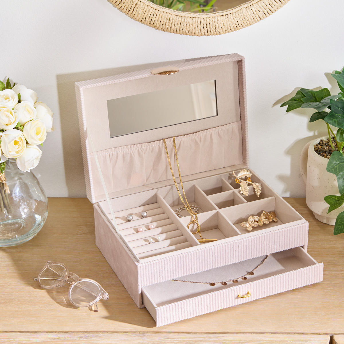 SCHMUCKSCHATULLE Enya 27,5/19/10 cm - Beige, Holzwerkstoff (19/10/27.5cm) - Atmosphera Createur d´interieur
