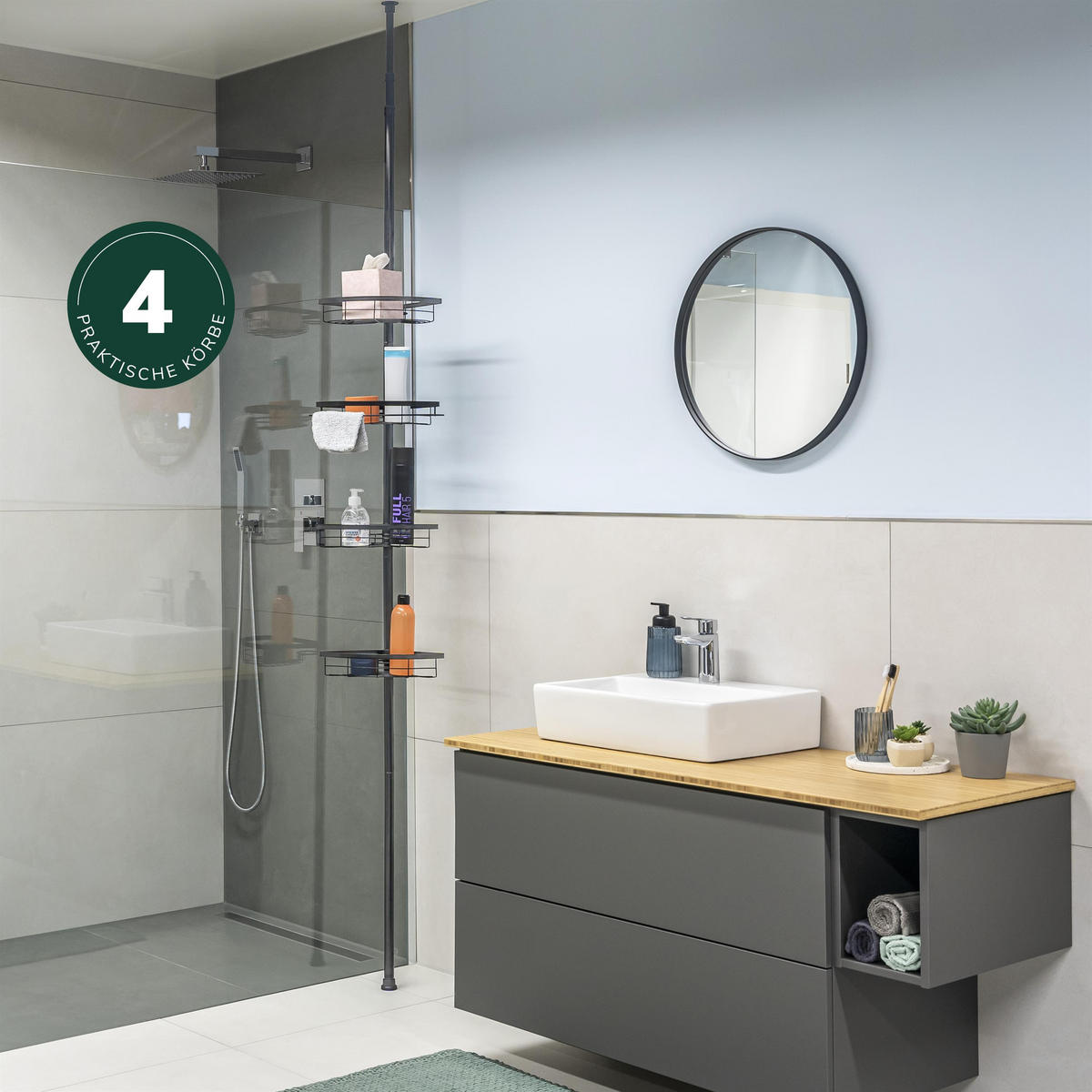 TELESKOP-DUSCHECKREGAL in Metall, grau - Grau, Metall (22.5/290/22.5cm) - bremermann