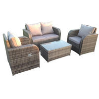GARTENMÖBELSET mit Couchtisch Polyrattan 4-Sitzer - Dunkelgrau/Grau, Glas/Kunststoff - Fimous