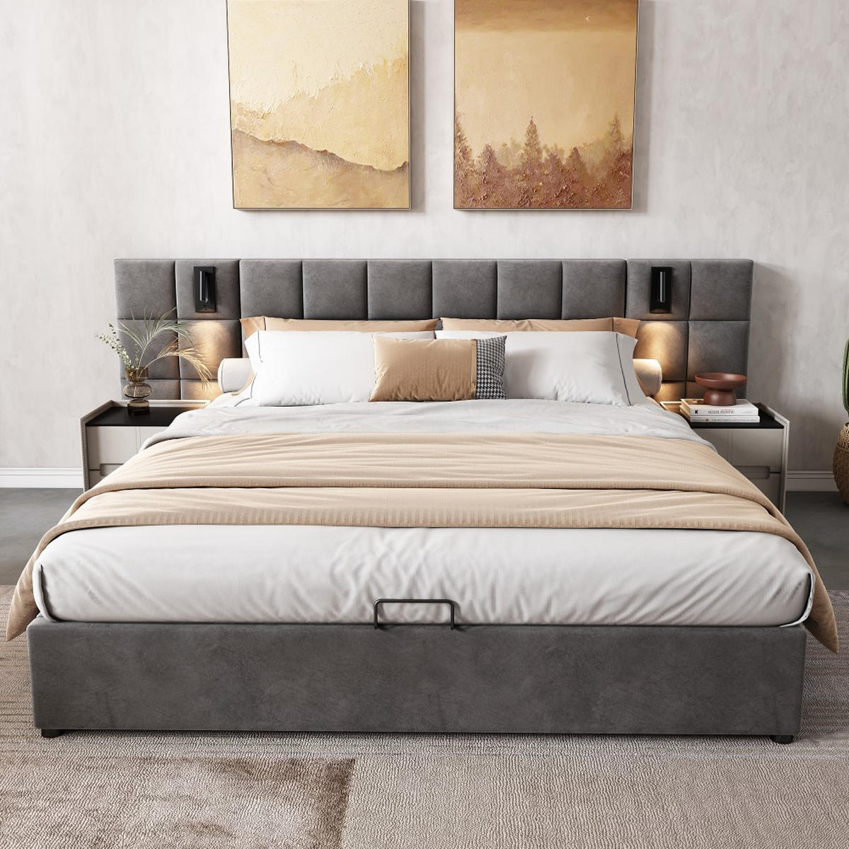 POLSTERBETT 180/200 cm in Grau mit USB-Aufladung - Grau, Holz/Textil (180/200cm) - KOMHTOM