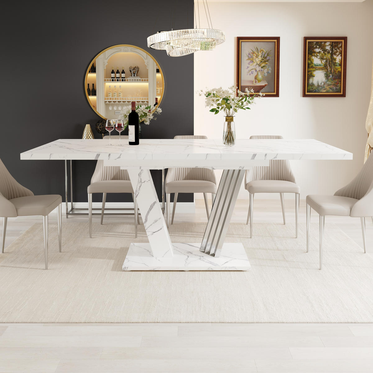 ESSTISCH Ausziehbar 120-160x80Cm Marmor Schmetterling - Weiß, Metall (80/120/76cm) - FLIEKS