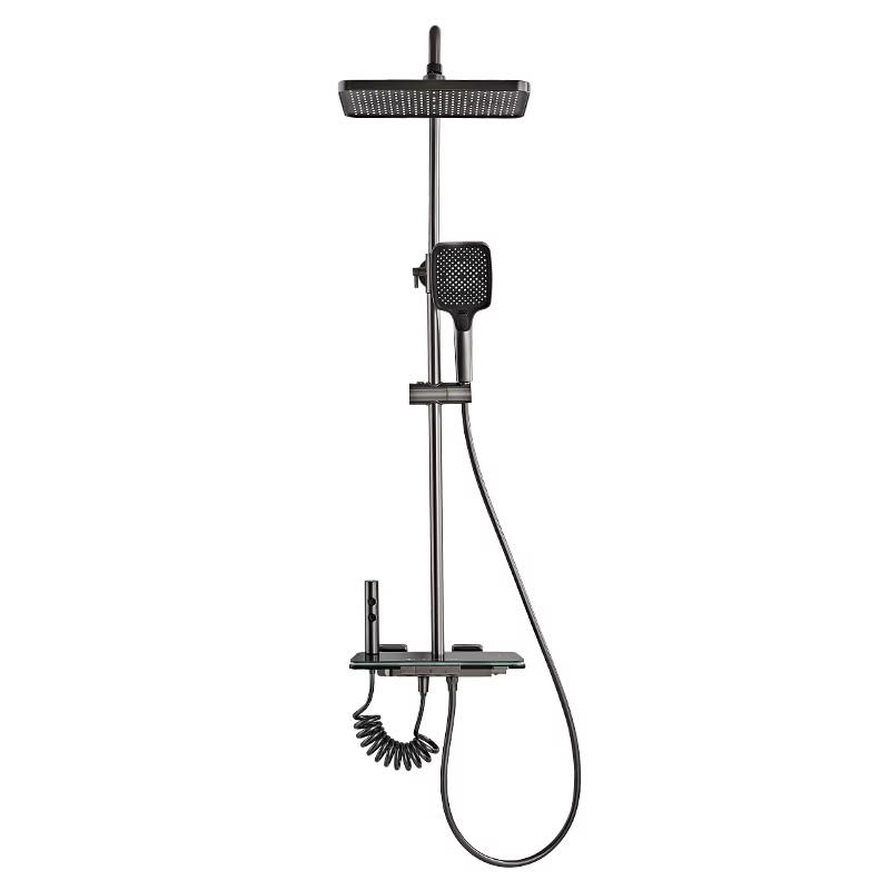 ÜBERKOPFBRAUSESET Digitalanzeige Klavierknopf LED Duschkopf - Dunkelgrau, Metall (30/130/40cm) - Bextcok