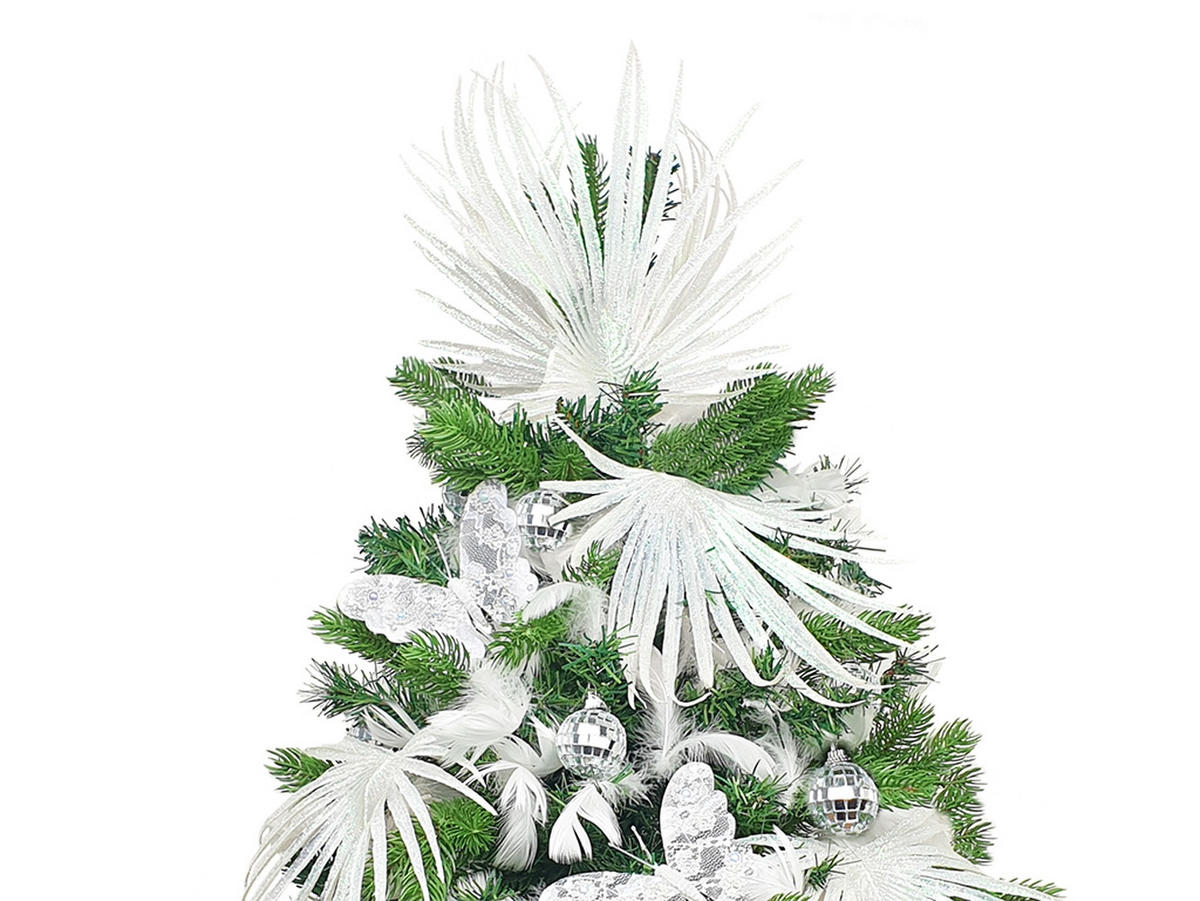 LAALU CHRISTBAUMKUGEL-SET 25 Stück in Box GLITZER SCHMETTERLING für Weihnachtsbäume bis 100 cm - Silberfarben/Weiß, Kunststoff/Metall (20/12/30cm) - LAALU