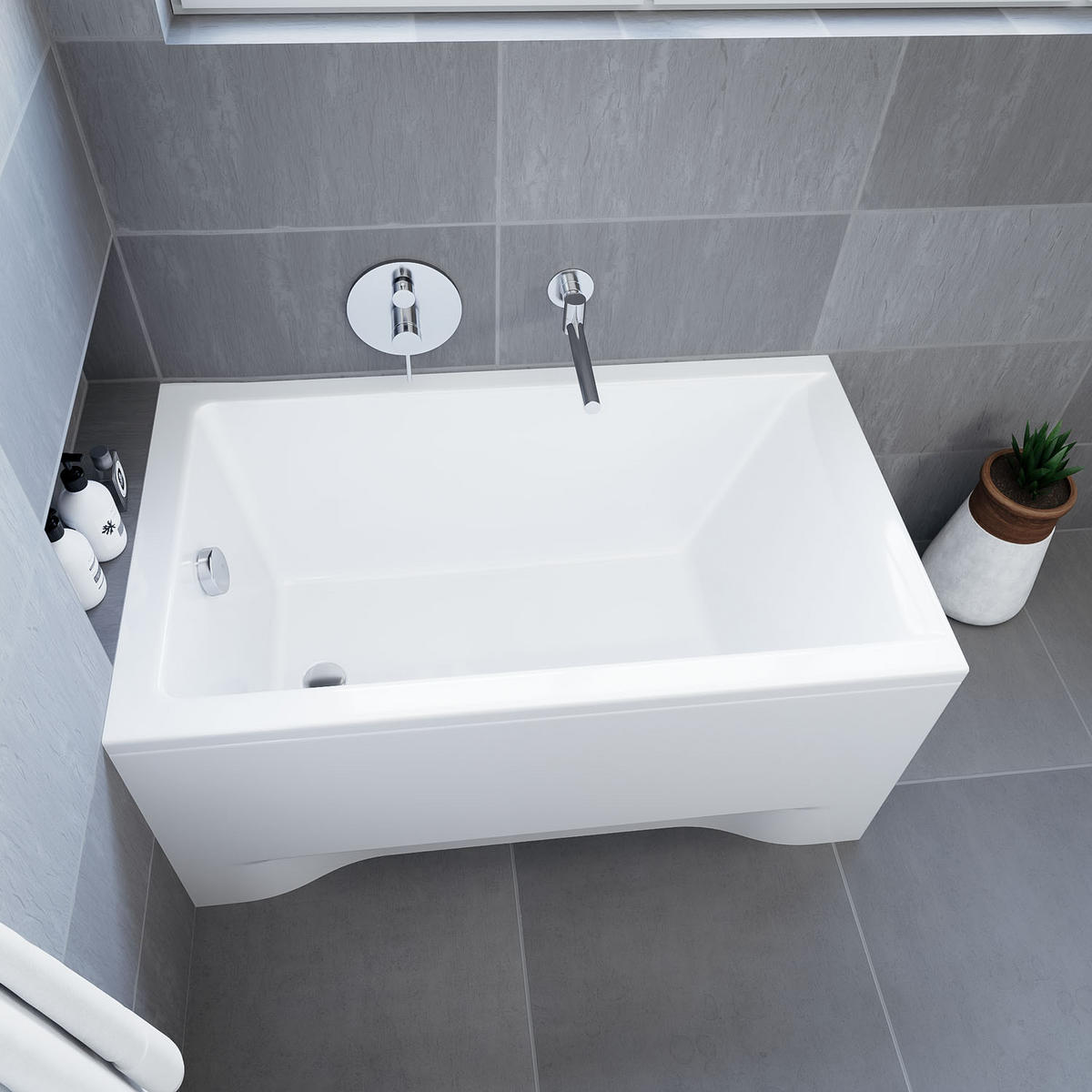 BADEWANNE Rechteck CAPRI 100/70 mit Schürze Ablauf Füße - Weiß, Kunststoff (70/54.5/100cm) - bad land