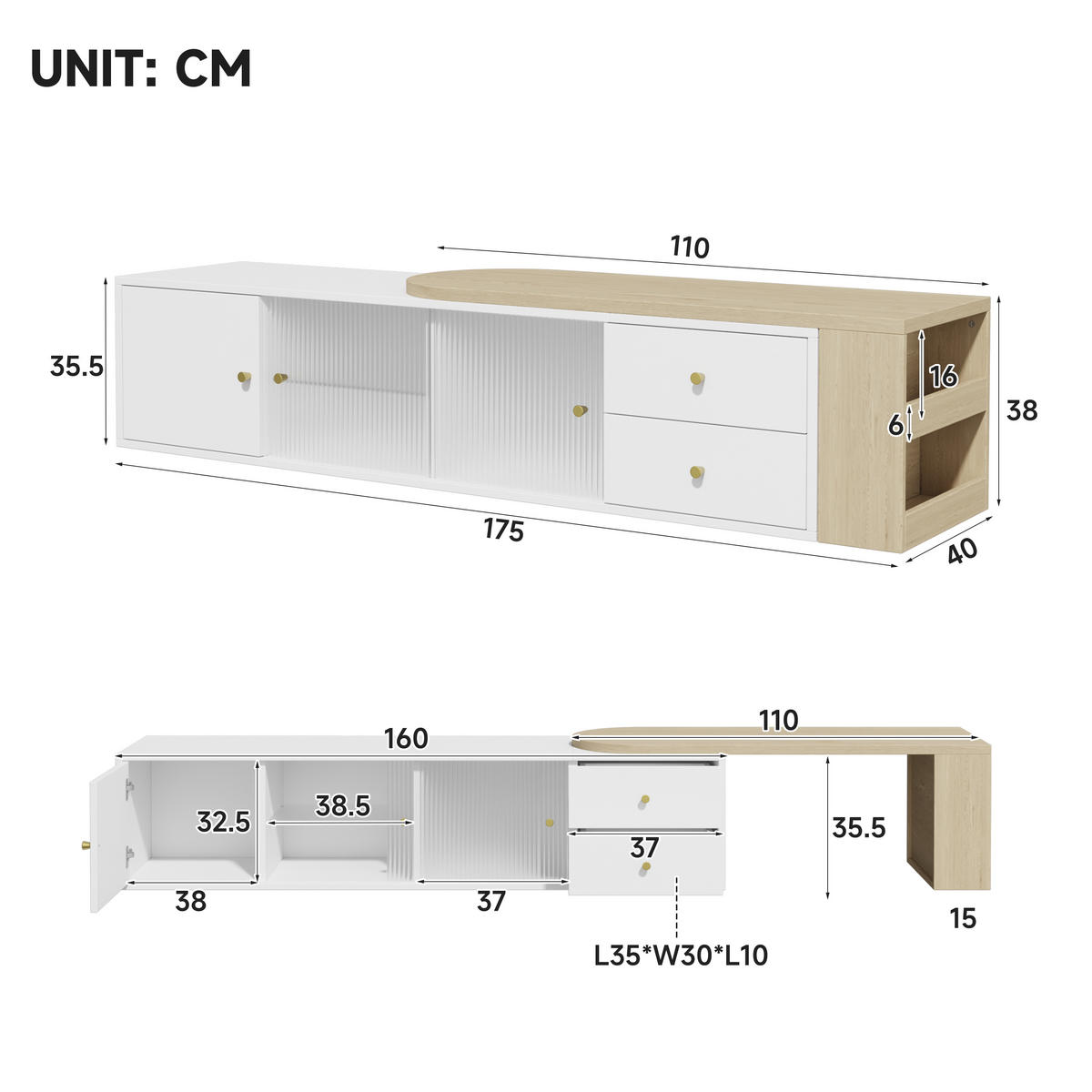 TV-LOWBOARD LED Ausziehbar Schubladen Glas Türen Weiß Holz - Multicolor, Holzwerkstoff (175/38/40cm) - FLIEKS
