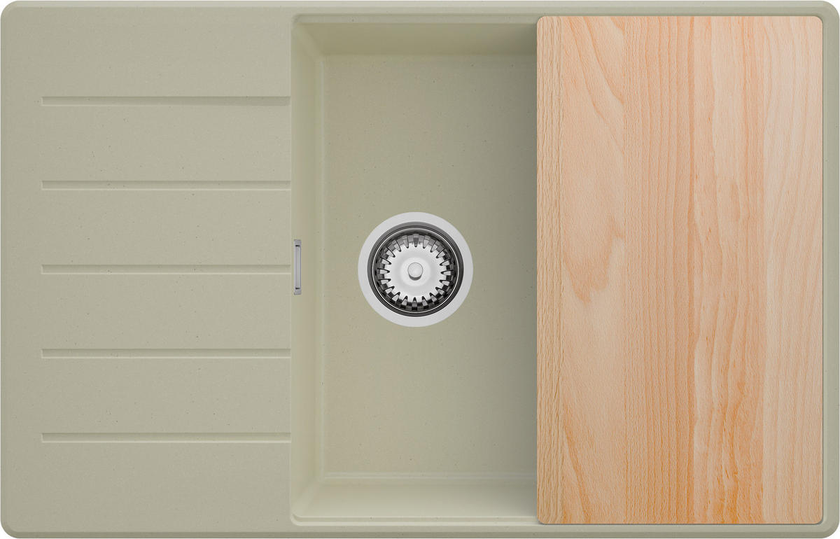 SPÜLBECKEN Kopenhagen, 2-er set Beige 78/50 cm 1 Becken + Ablauf-Set + Schneidebrett ab 60er Unterschrank - Chromfarben/Beige, Kunststoff (78/20/50cm) - Primagran