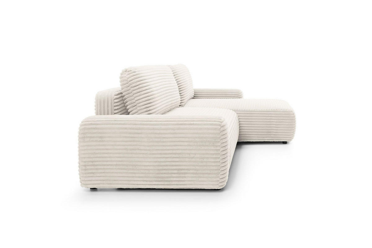 ECKSOFA OSSO Creme Velours-Stoff mit Schlaffunktion - Creme, Holz (264/162cm) - MASSENO