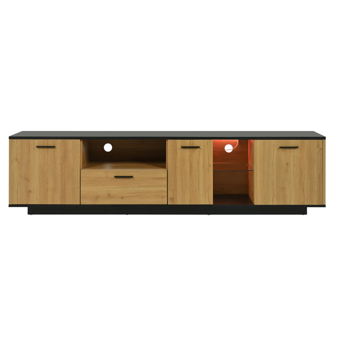TV stolek 180/37/45 cm černá a dekor dřeva z MDF s LED osvětlením - černá, kompozitní dřevo (180/45/37cm) - OKWISH