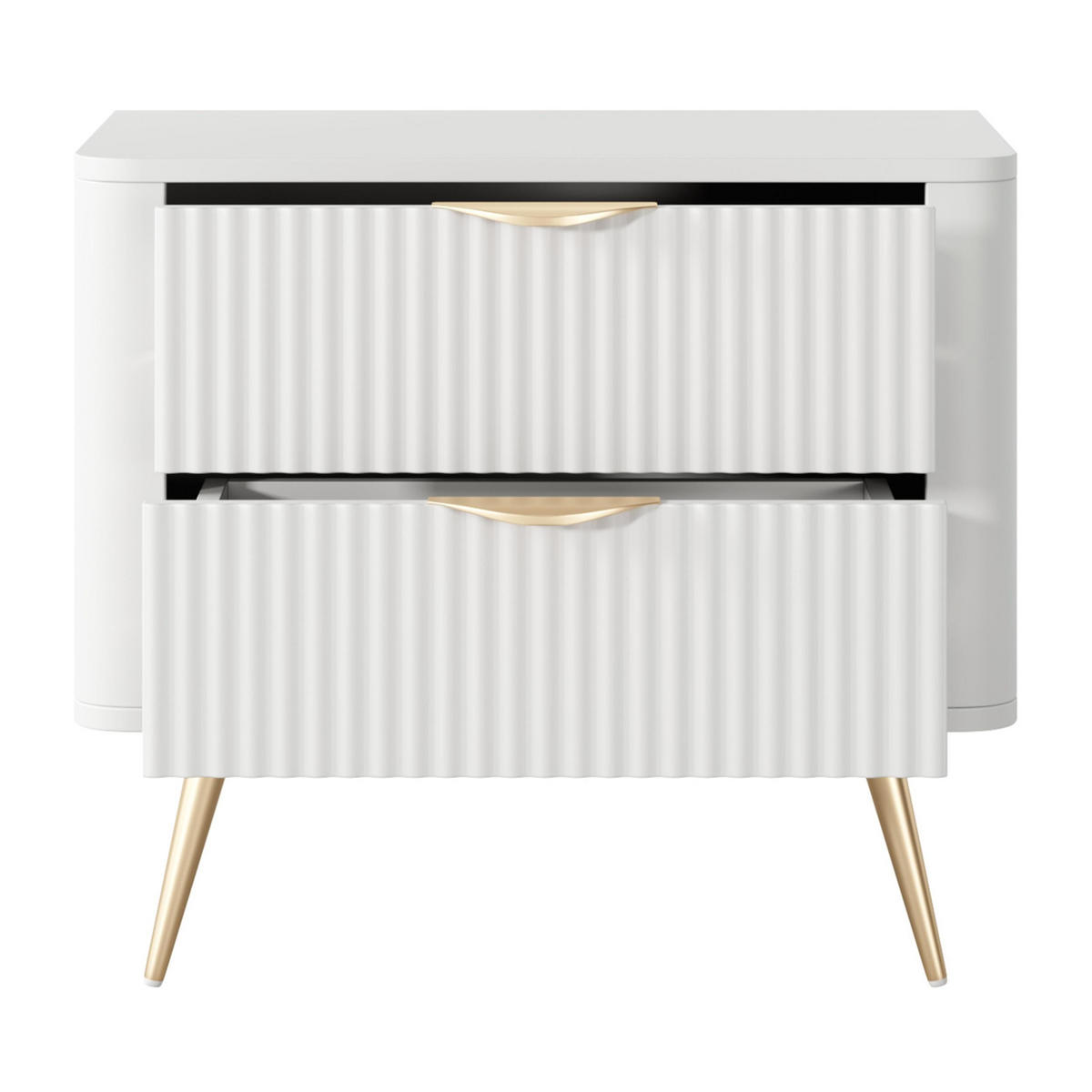 NACHTTISCH Vespasia 2S Beige 63,2/55,3/38 cm – Geriffelte Fronten - Goldfarben/Weiß, Holzwerkstoff/Metall (63.2/55.3/38cm) - AX Living