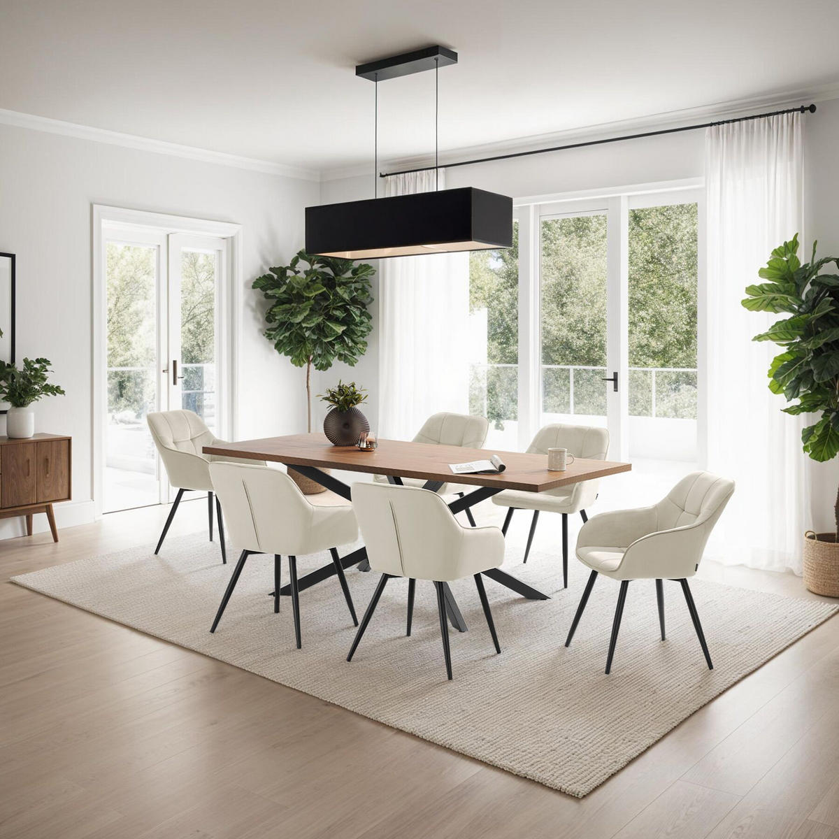 ESSZIMMERSTUHL 4er Set Marilyn 58 x 62 x 82 cm creme/schwarz - Creme/Schwarz, Kunststoff (58/82/62cm) - tectake