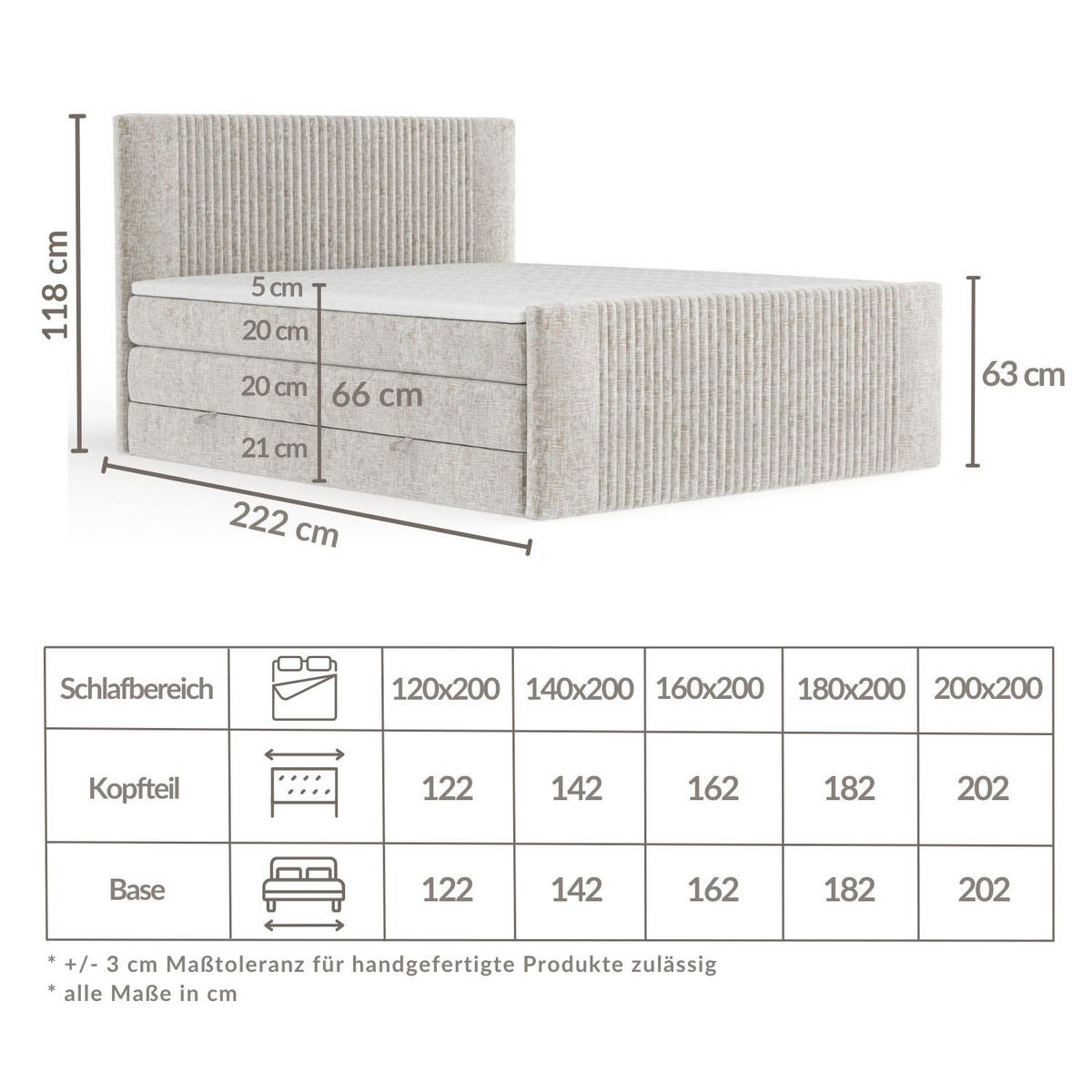 BOXSPRINGBETT Bergamo Blau 200/200 cm - Blau/Schwarz, Holz/Holzwerkstoff (200/200cm) - Maison de Reve